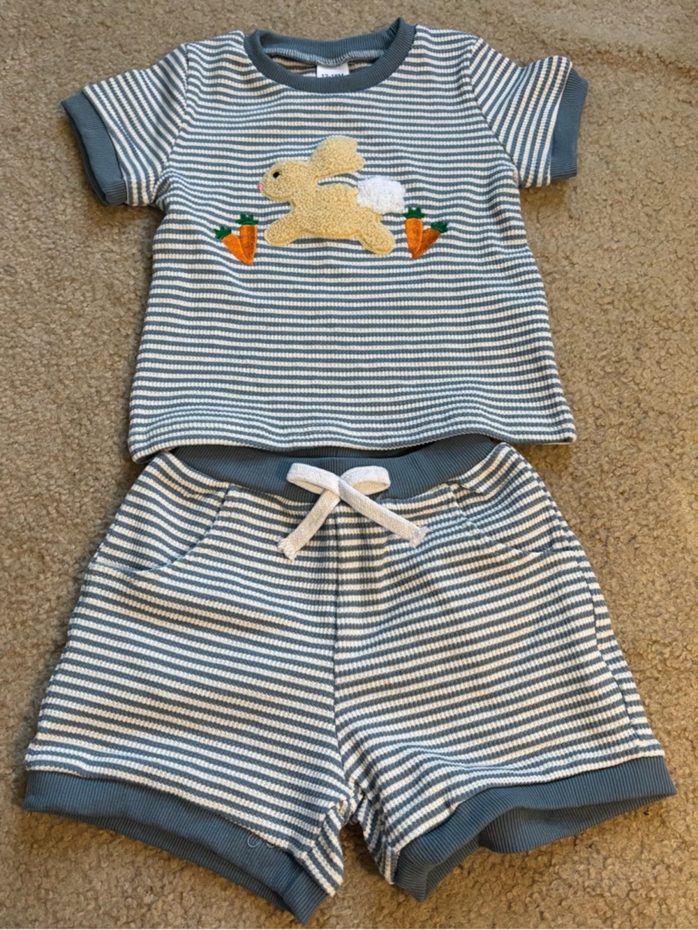 Baby boy spring Easter bunny outfit striped blue size 12-18M NWOT